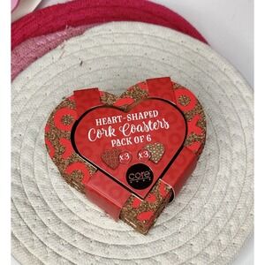 Valentine's Day Heart Shaped Cork Drink Coasters Set Red XOXO